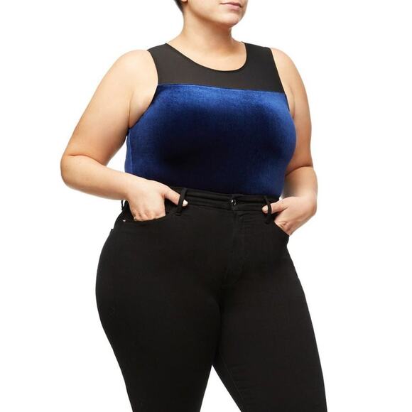 Good American Tops - Good American The Mixed Blue Velvet Bodysuit